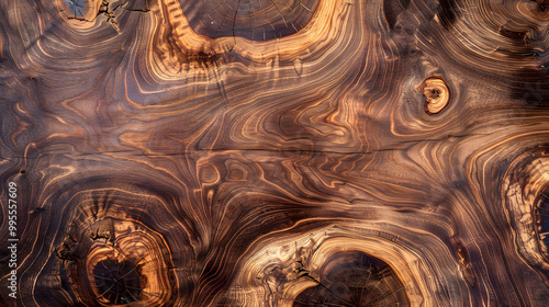 wooden Burlwood Stump wooden background. Generative AI. photo