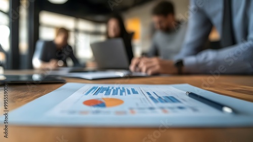 Close-up of a Business Meeting Table with Charts and a Pen