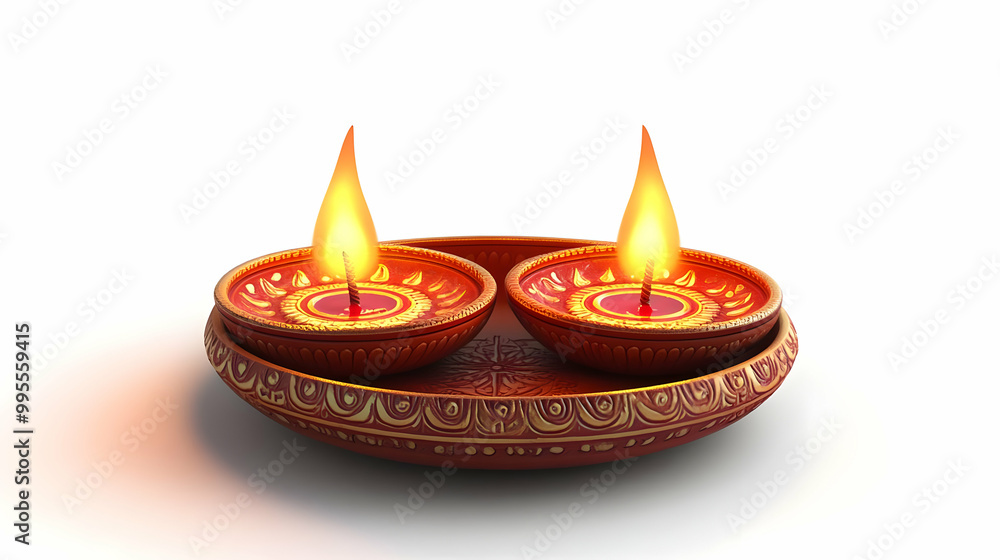 3D Bhai Dooj Diya and Tika Plate Isolated Icon - Abstract Vector Design with Traditional Elements on White Background, Glowing Modern Touch 3D Bhai Dooj Diya and Tika Plate Isolated Icon - Abstract Vector Design with Traditional Elements on White Background, Glowing Modern Touch