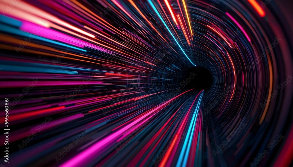 A captivating burst of colorful light streaks flowing through a dark tunnel, creating a sense of speed and motion. A captivating burst of colorful light streaks flowing through a dark tunnel, creating a sense of speed and motion.