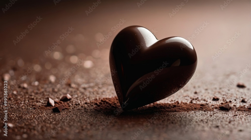 Fototapeta premium A chocolate heart rests on the ground, showcasing its rich color and smooth texture in a simple yet charming setting.