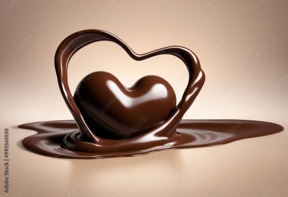 Melted chocolate heart resting on a rich brown background, evoking warmth and indulgence. Melted chocolate heart resting on a rich brown background, evoking warmth and indulgence.