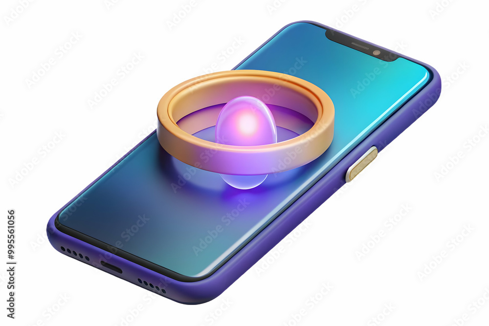 Futuristic Smartphone with Glowing Holographic Wristband and Bhai Dooj Symbol - High Angle Flat Vector Illustration on White Background Futuristic Smartphone with Glowing Holographic Wristband and Bhai Dooj Symbol - High Angle Flat Vector Illustration on White Background