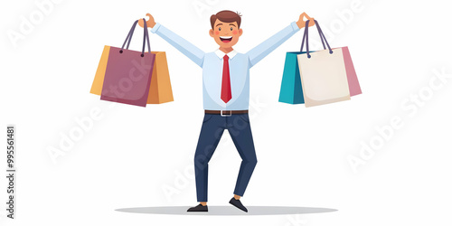 Flat Candid Shopper Smiling with Excitement Over Clearance Bargains - Joy of Finding Great Deals for Retail Promotions and E-commerce Marketing