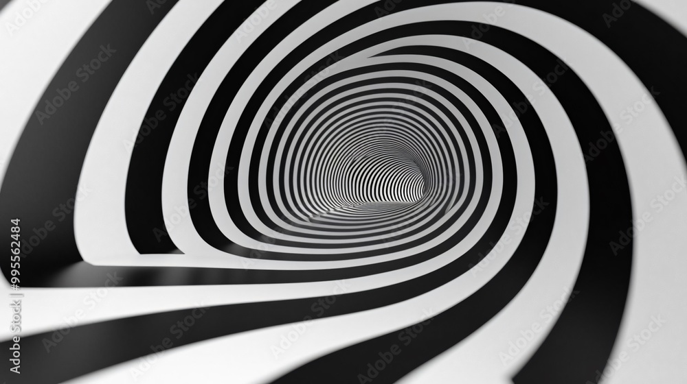 Obraz premium A mesmerizing visual of a spiral tunnel in stark black and white, creating a sense of depth and movement.