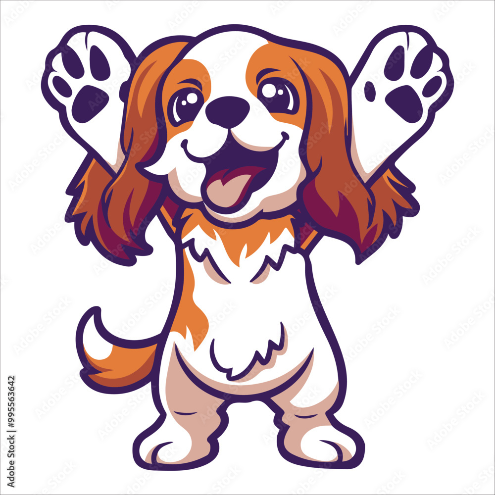 A King Charles Spaniel Dog dancing with joy and confidence, Dog Cartoon isolated vector illustration A King Charles Spaniel Dog dancing with joy and confidence, Dog Cartoon isolated vector illustration