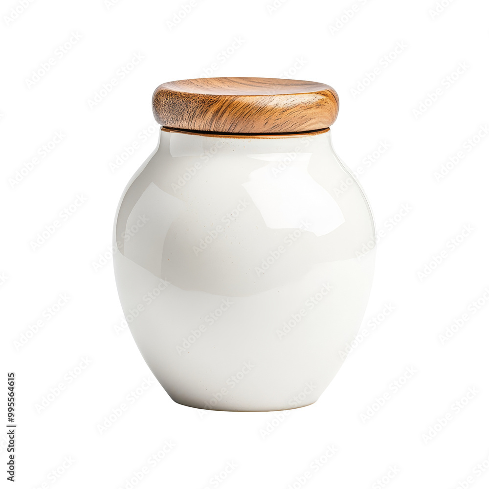 White Ceramic Jar with Wooden Lid White Ceramic Jar with Wooden Lid