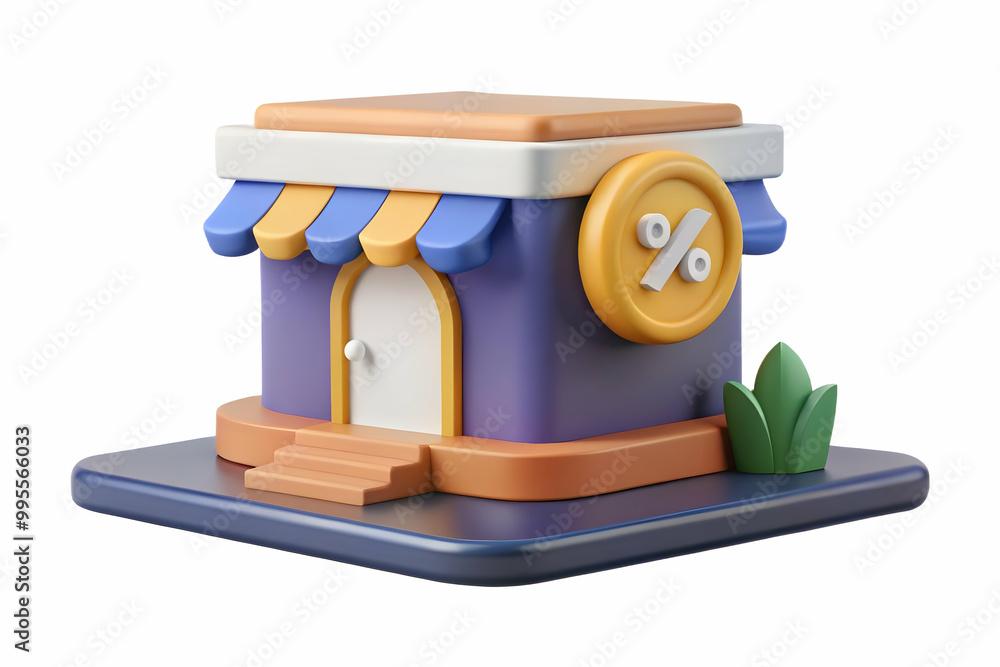 Fototapeta premium Flat Contemporary Podium Design with Retail Storefront and Coupon Icon - Ideal for Marketing Campaigns and Business Branding