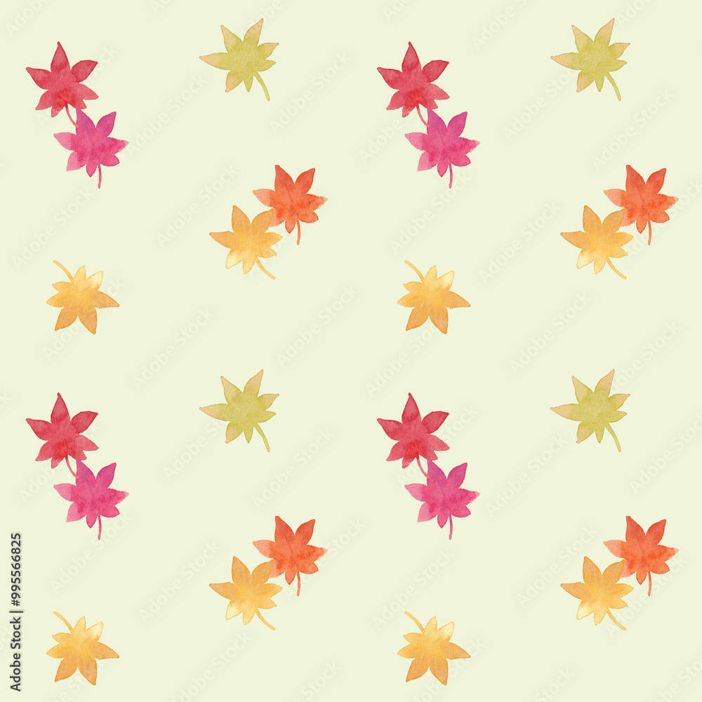 紅葉のシームレスパターン 背景黄緑ver 紅葉のシームレスパターン 背景黄緑ver