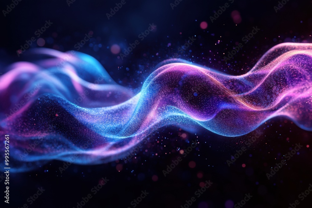 Vibrant flowing wave of energy with blue and purple hues in a dynamic abstract design Vibrant flowing wave of energy with blue and purple hues in a dynamic abstract design