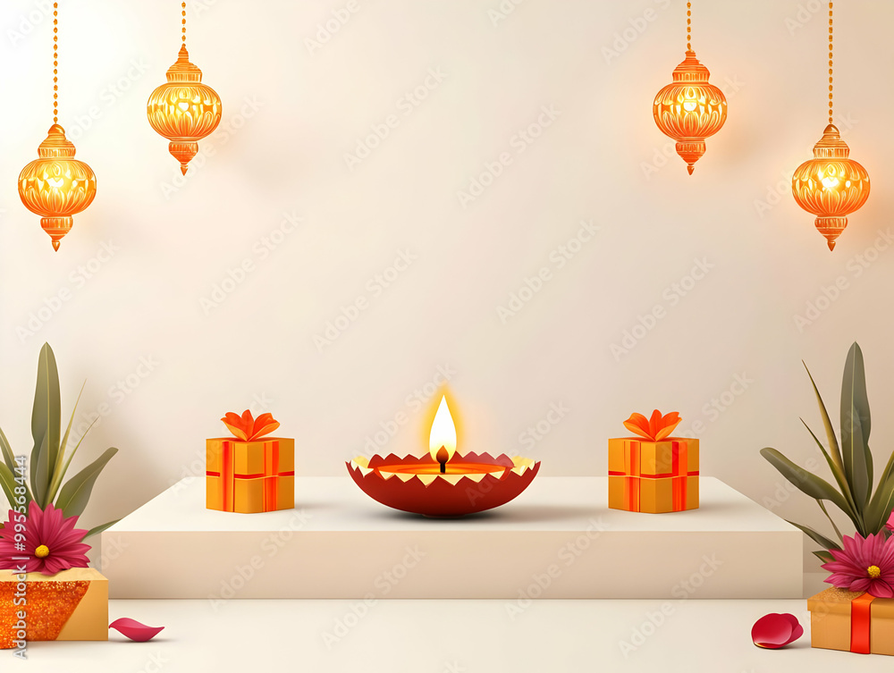 Flat Bhai Dooj Diya and Gift Box Podium Setup - Balanced Composition with Ample Copy Space for Festive Celebrations and Marketing Flat Bhai Dooj Diya and Gift Box Podium Setup - Balanced Composition with Ample Copy Space for Festive Celebrations and Marketing