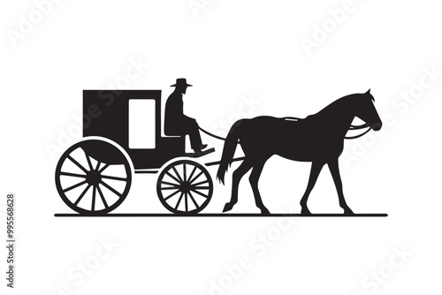 Horse carriage vector silhouette isolated in white background