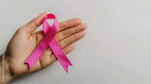 Wallpaper Mural breast cancer symbol, hand with pink ribbon, medical help treatment,white background Torontodigital.ca