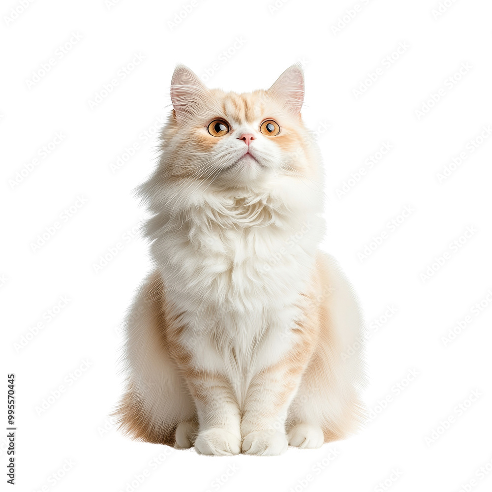 Fototapeta premium Adorable White and Orange Tabby Cat Looking Up