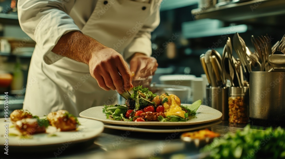 The Chef Preparing Gourmet Dish The Chef Preparing Gourmet Dish