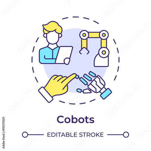 Cobots multi color concept icon. Collaborative robots. Industry 5.0 technology. Human-robot interaction. Round shape line illustration. Abstract idea. Graphic design. Easy to use in article