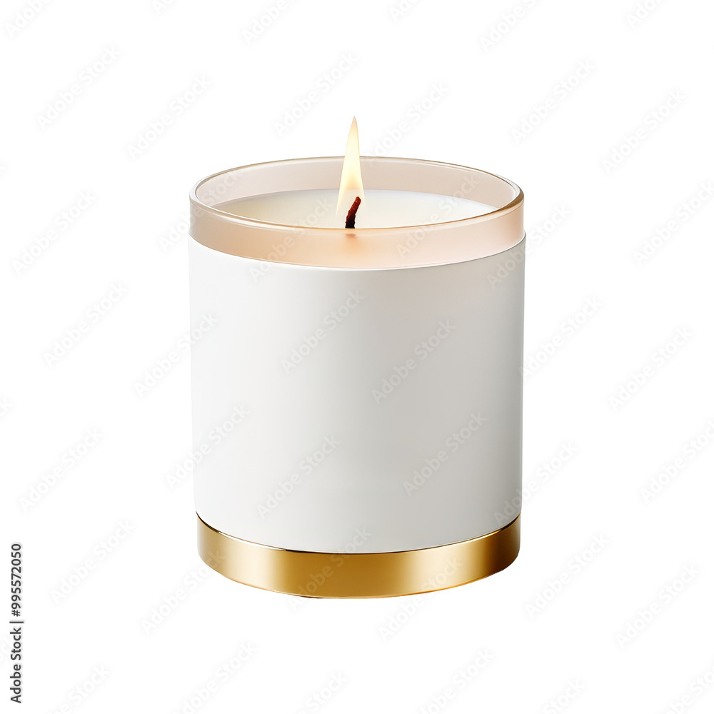 White candle with a golden base burning White candle with a golden base burning