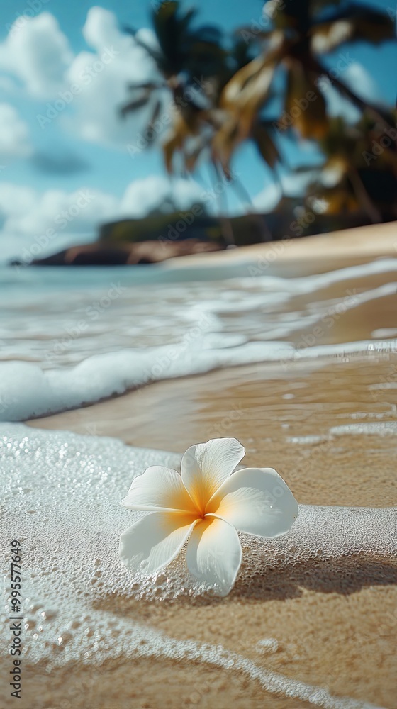 A delicate white tropical flower on a beach A delicate white tropical flower on a beach