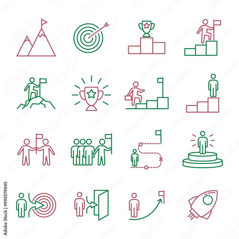 Goal achievement icons set. Business icons set. Vector. Goal achievement icons set. Business icons set. Vector.