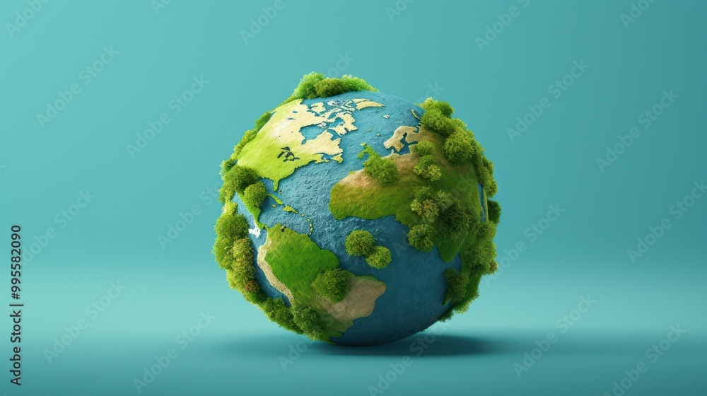 Green Earth Globe on Turquoise Background Green Earth Globe on Turquoise Background