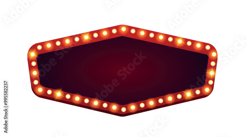 Vector retro neon marquee billboard for decoration casino, carnival, circus, theater, cinema with glowing lamps. Vector horizontal background inviting to performance with light bulb template
