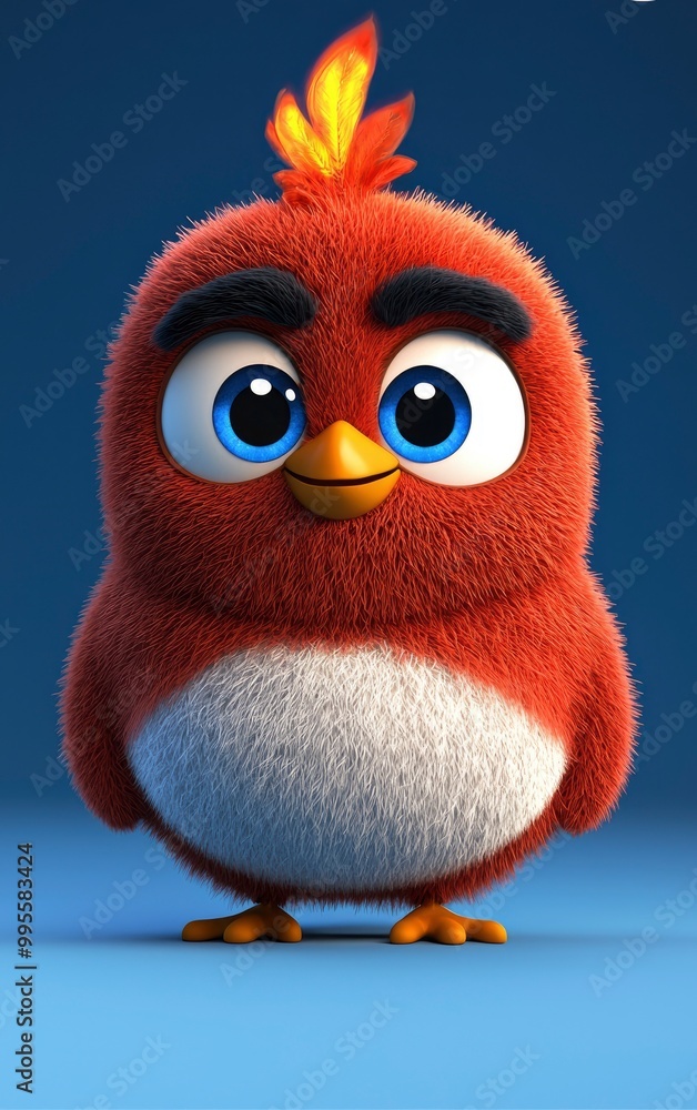 Adorable Cartoon Red Bird with Big Eyes and Fluffy Feathers Adorable Cartoon Red Bird with Big Eyes and Fluffy Feathers