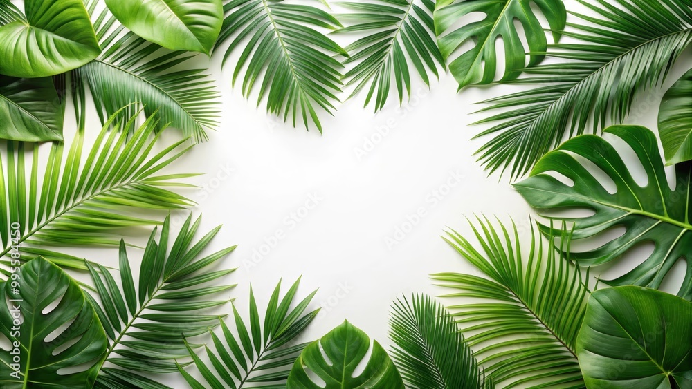 Tropical jungle leaves are creating a frame on a white background Tropical jungle leaves are creating a frame on a white background