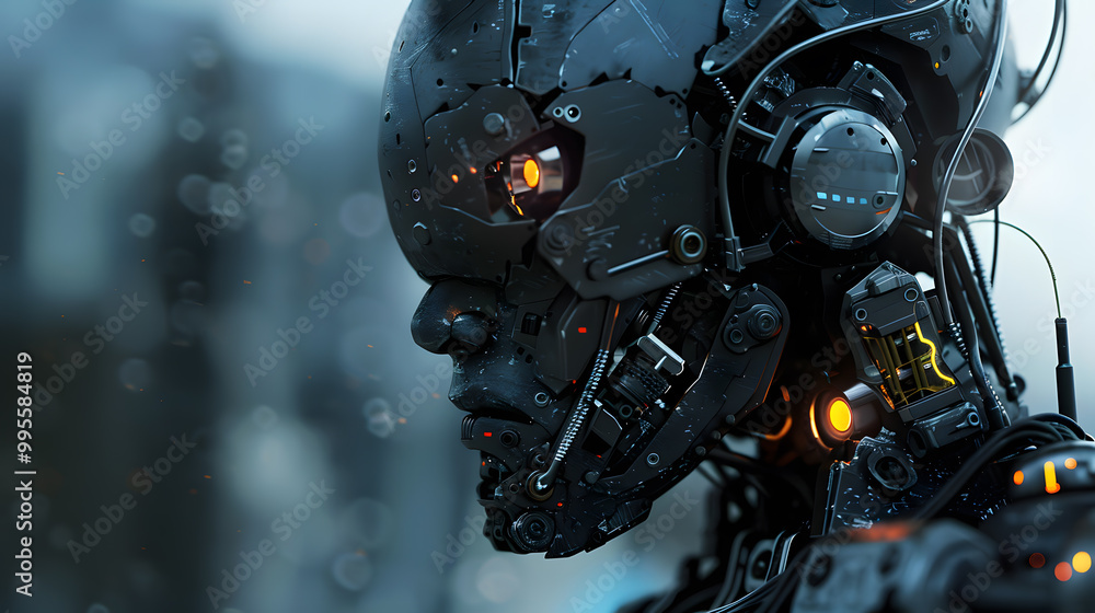 Portrait of an android robot, concept of technical support. Neural network AI generated art Portrait of an android robot, concept of technical support. Neural network AI generated art