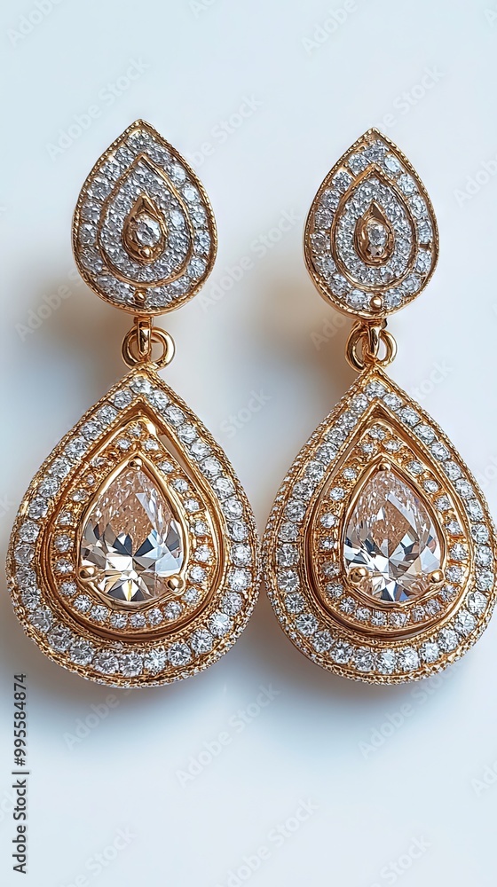 Elegant Diamond Earrings With Gold Setting Elegant Diamond Earrings With Gold Setting