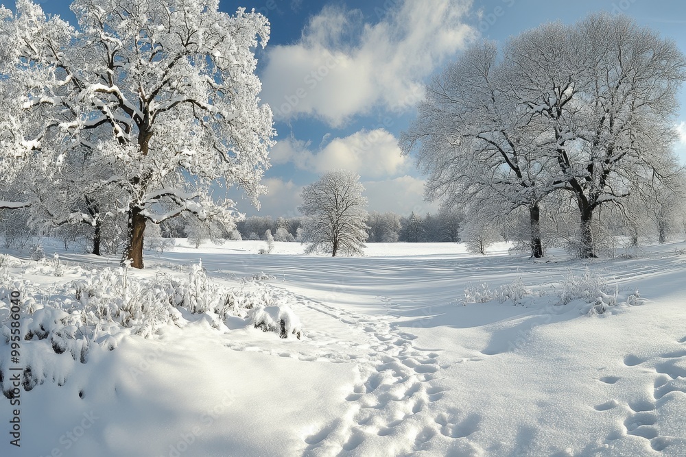 Idyllic Snowy Hills and Frosty Trees in a Peaceful Winter Countryside Scene Idyllic Snowy Hills and Frosty Trees in a Peaceful Winter Countryside Scene
