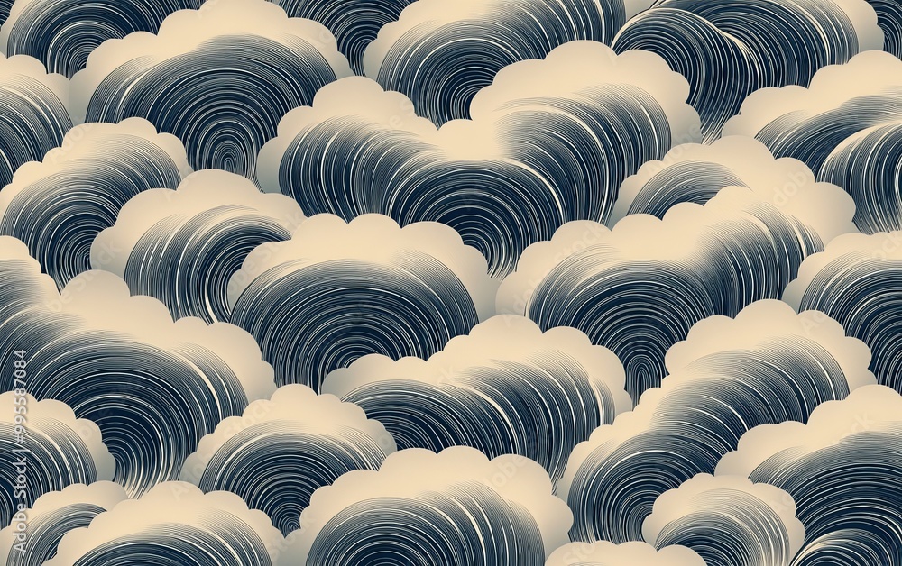 Fototapeta premium A stylized pattern of swirling clouds in shades of blue and cream, evoking a sense of tranquility and movement.