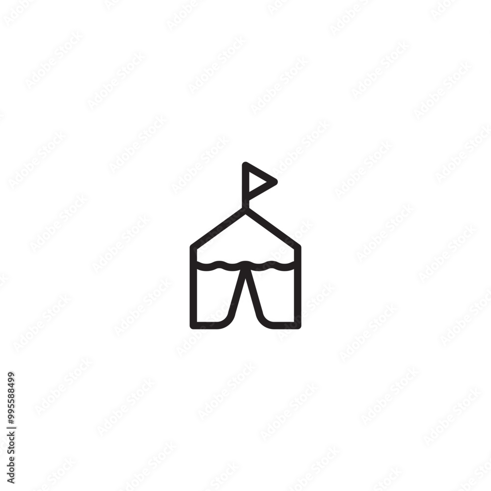 Tent icon. Simple tent icon with flag. Minimalist tent line icon. Accommodation icon. Tent icon. Simple tent icon with flag. Minimalist tent line icon. Accommodation icon.