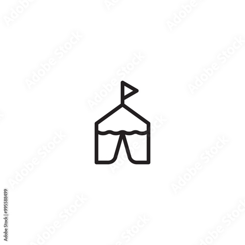 Tent icon. Simple tent icon with flag. Minimalist tent line icon. Accommodation icon.