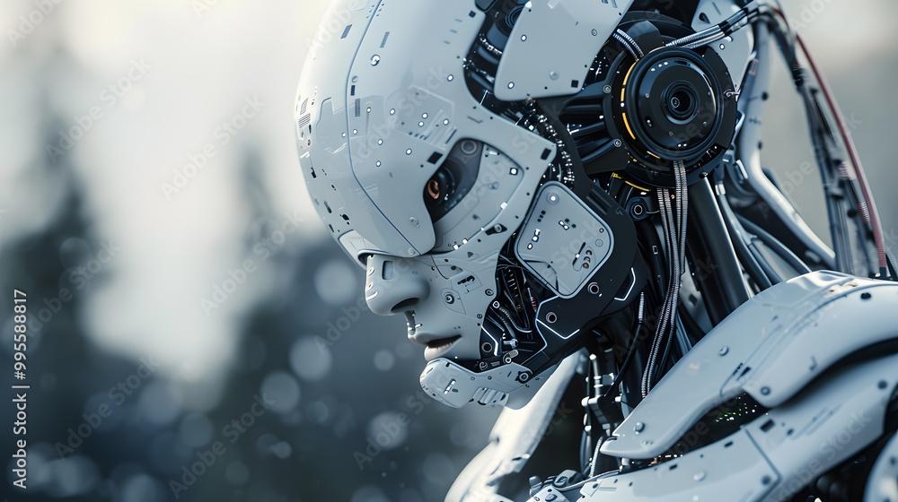 Portrait of an android robot, concept of technical support. Neural network AI generated art Portrait of an android robot, concept of technical support. Neural network AI generated art
