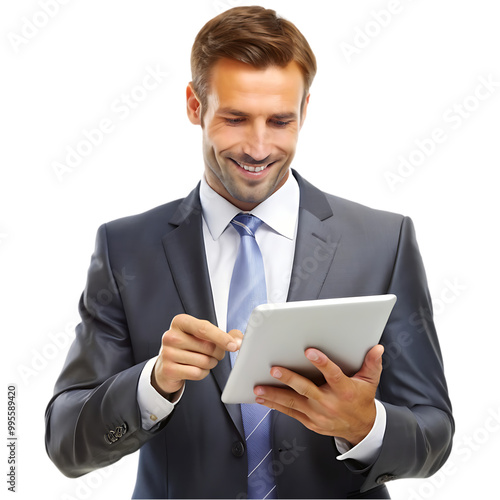 Successful businessman in grey suit taking notes working in office clothing holding clipboard and lo