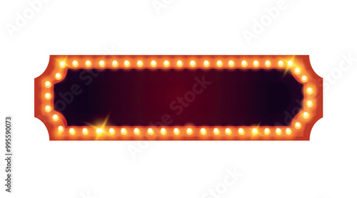 Vector horizontal retro neon marquee billboard for decoration casino, carnival, circus, theater, cinema with glowing lamps. Shining Background inviting to performance with light bulb template