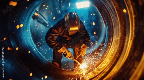 The Welder Inside a Pipe photo