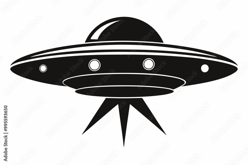 Fototapeta premium UFO Flying Saucer Silhouette Vector, Spaceship UFO icon