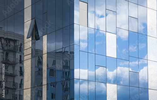 Glass wall of an modern building in europe .