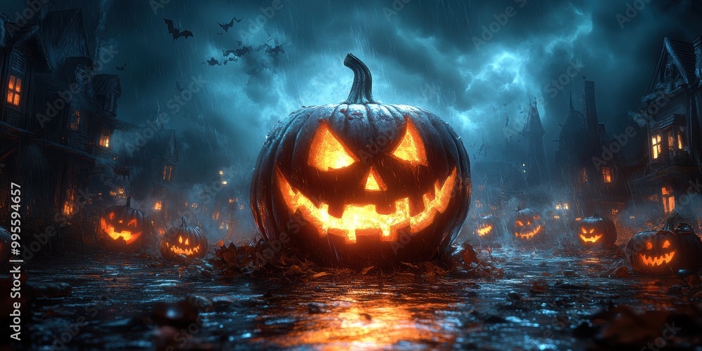 Fototapeta premium The sound of distant howls and eerie whispers creates a chilling backdrop for Halloween