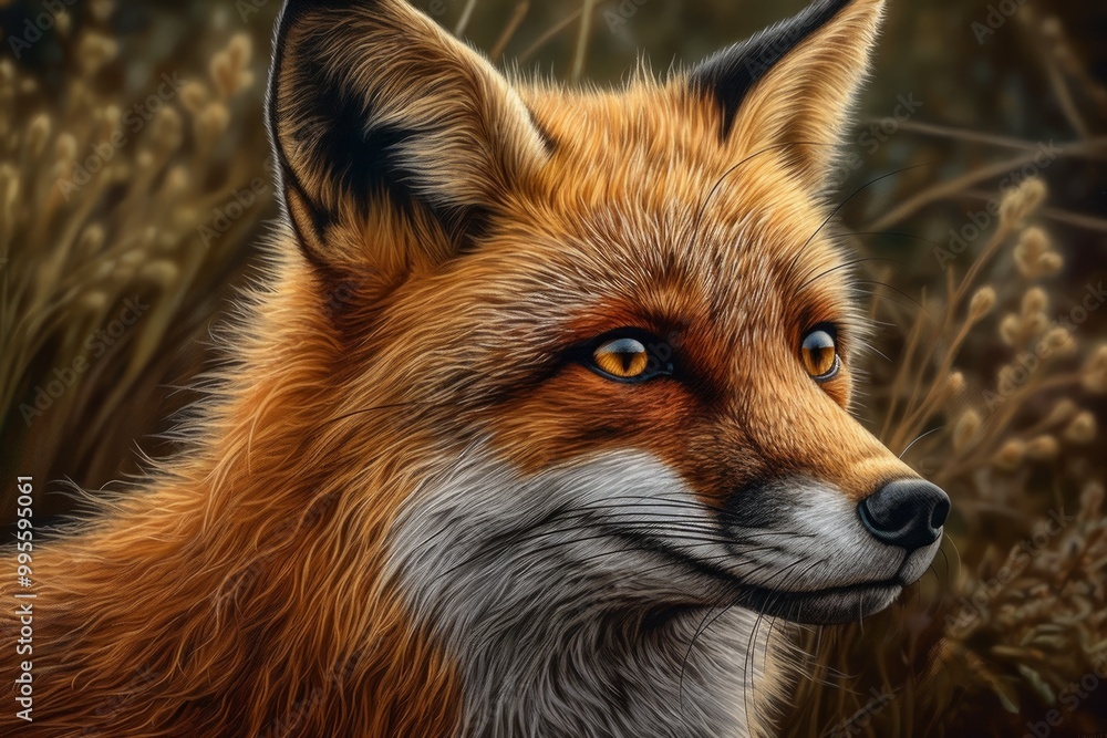 Fototapeta premium A detailed portrait of a fox in a natural setting.