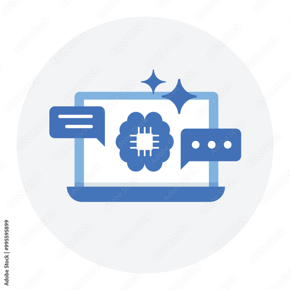Conversational AI Workflow Icon. Representing AI Workflow Automation. System Dialogue Management. AI Conversation Processing. User Interaction Automation. Vector Editable icon.