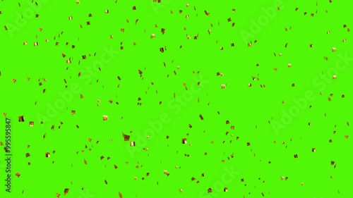 Falling Gold Confetti On Green Screen Background.