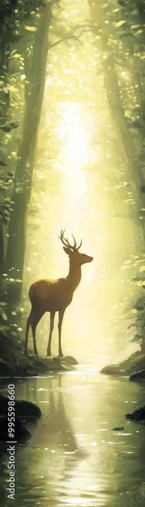A deer standing by a clear stream A deer standing by a clear stream