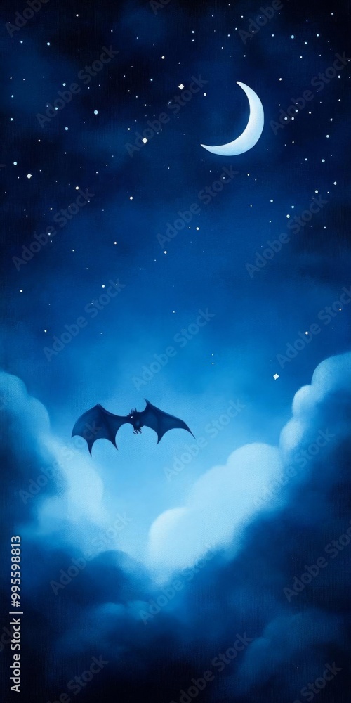 Naklejka premium A dragon flying through the night sky