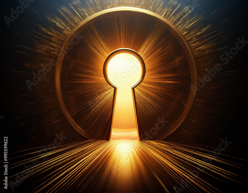 Wallpaper Mural Radiant golden keyhole guides towards success, symbolizing hope and opportunity. Shimmering light reflects off the elegant gold surface, hinting at mystery and secrets beyond Torontodigital.ca