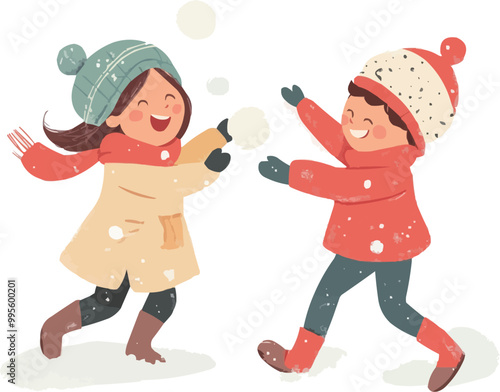 Children Enjoying a Snowball Fight