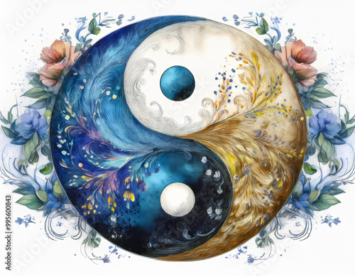 Wallpaper Mural Yin yang symbol with floral decoration representing duality, harmony and balance of opposite forces in nature Torontodigital.ca