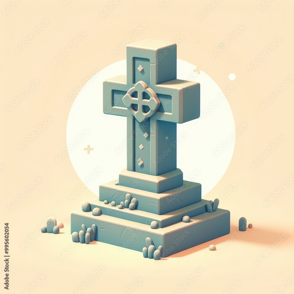 Grave cross and tombstone icon. 3D minimalist cute illustration on a light background. Grave cross and tombstone icon. 3D minimalist cute illustration on a light background.