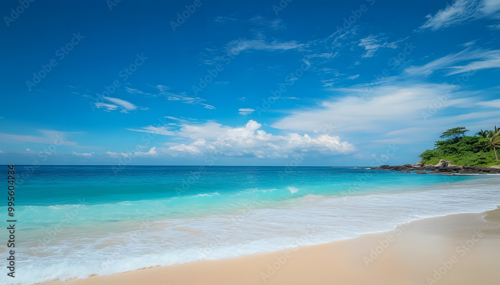tropical beach bliss serene scene of light surf blue sky and turquoise ocean for relaxation and rest tropical beach bliss serene scene of light surf blue sky and turquoise ocean for relaxation and rest